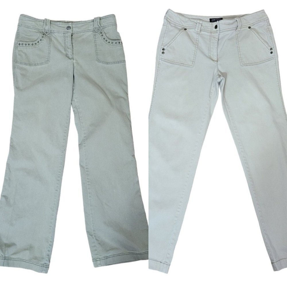 Lot of 2 Vintage New York & Co. Chino Pants Sz 8 Straight Leg Tan & Olive Casual